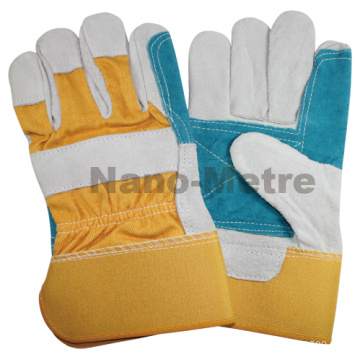 NMSAFETY yellow cotton back working glove cow leather made in China